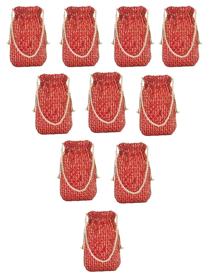 داتشيس حقيبة يد نسائية من دوقة، مزينة بالترتر الأحمر ومقبض من اللؤلؤ (عبوة من 10 قطع) - Image 1